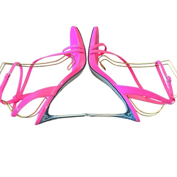 AAJ by Aminah Zayn Lucite Heel Asymmetrical Strap Dress Sandals NEW Size 8.5 - Picture 9 of 11